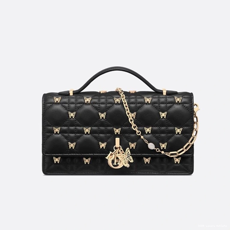 with Lambskin Bag Studs Cannage Top Dior Handle Black Miss Butterfly 0710 Luxury